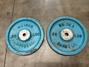 Pair of Vintage Weider Barbell 35lb Standard Size Weight Plates Cast Iron RARE - Picture 1 of 6