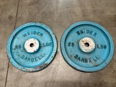 Pair of Vintage Weider Barbell 35lb Standard Size Weight Plates Cast Iron RARE - Image 1 of 4
