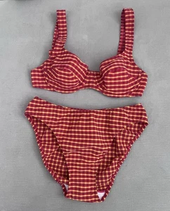 Huit8 2-teiliger Badeanzug rot gelb & schwarz kariert Bügel hoher Bund Gr. M - Bild 1 von 9