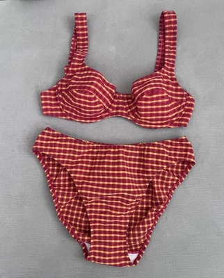 Traje de baño Huit8 2 piezas rojo amarillo y negro a cuadros con aros tiro alto talla M Foto 1 de 4