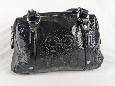  Authentic Coach Aubrey Navy Patent Logo, “C”s, Small Satchel- 45570   - Image 1 of 4