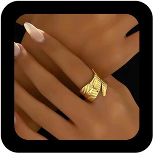 Boho Gold Blatt Ring Verstellbarer Offen Daumen Ring Schmuck - Bild 1 von 7