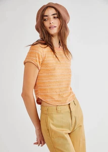 NWT Free People Eloise Tee Crop Top Terra Cotta Orange MSRP $58 Boho Summer L - Picture 1 of 10