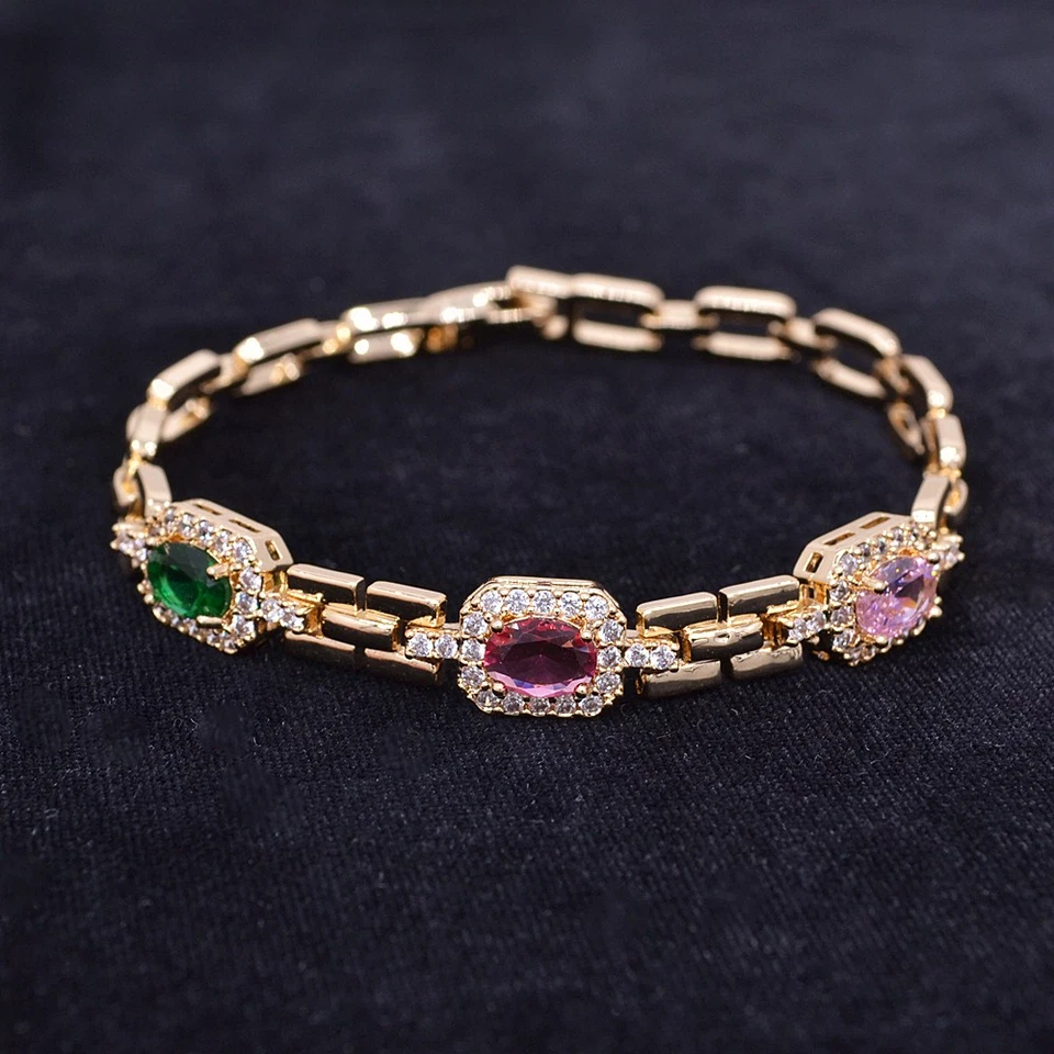 Brazalete de topacio místico multicolor elegante relleno de oro amarillo de 18 quilates para mujer joyería Foto 1 de 2