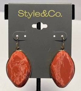 Style&Co. Drop Earrings Gold Tone Large Faux Coral Stone Pierced Hook - Picture 1 of 7