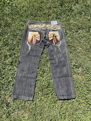 Calaveras de mezclilla azules bordadas de colección Y2K Delf Trading Imperious para hombre W38 L34 Foto 1 de 4