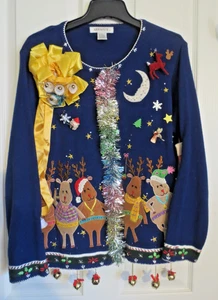 OOAK Vintage Ugly Christmas Sweater Rentier Gr. L Large VINTAGE EMBERISHEMENT - Bild 1 von 12