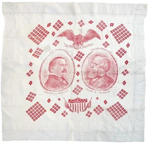 Unlisted 1888 Grover Cleveland & Allen Thurman Jugate Silk Campaign Bandanna - Picture 1 of 2