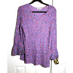 Zozo Variegated Purple/Pink Fringed Cuff Crocheted Sweater sz M - Picture 1 of 3
