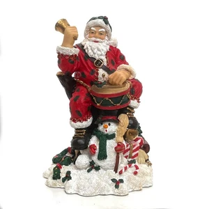 Vintage Weihnachtsmann läutet eine Glocke und spielt Trommel mit Schneemann 8,5 Zoll handbemalt - Bild 1 von 3