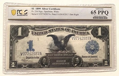 *STUNNING* $1 1899 "BLACK EAGLE" SILVER CERTIFICATE FR#236 PCGS GEM CU 65PPQ - Image 1 of 2