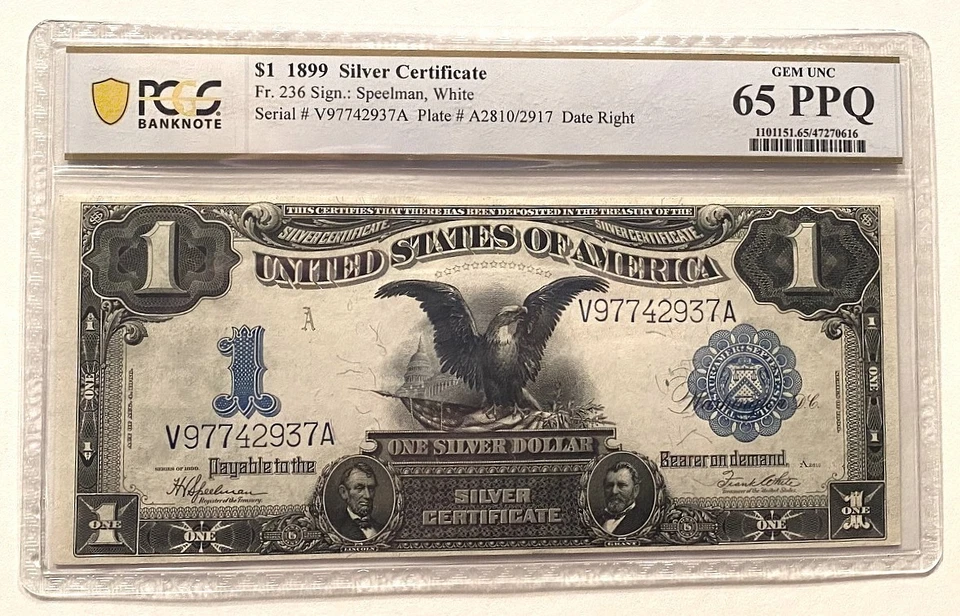 *STUNNING* $1 1899 "BLACK EAGLE" SILVER CERTIFICATE FR#236 PCGS GEM CU 65PPQ - Image 1 of 2