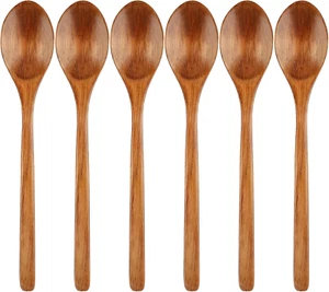 6 Pcs Wooden Spoons, 9 Inch Wood Soup Spoons for Cooking Mixing Eating,Oval Long - Picture 1 of 12