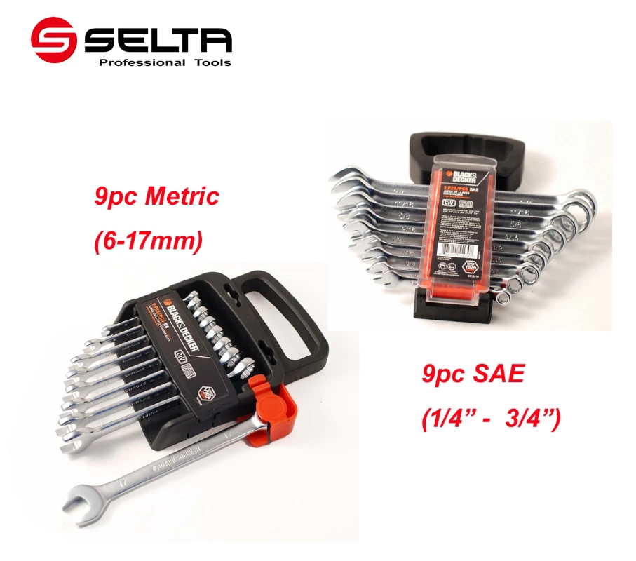 BLACK + DECKER 9pc Combination Open & Ring Spanner Wrench Set: Metric/Imperial - image 1 of 4