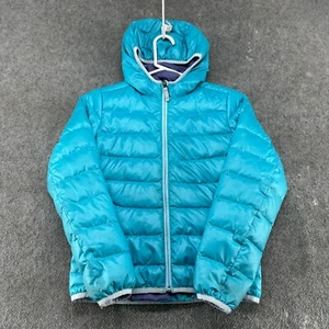 Eddie Bauer Jacket Kids Boys M Blue Puffer Hooded Full Zip Goose Down Insulated - Picture 1 of 15