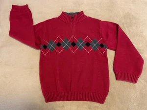 Gymboree Boy’s Holiday Christmas 1/4 Zip Red Black Gray Argyle Sweater, Size 7 - Picture 1 of 3