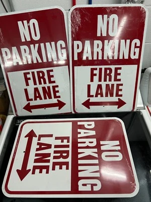 3-pack lot Hy-Ko Reflective Sign No Parking Fire Lane Aluminum 12"x18" HW-26 - Image 1 of 3