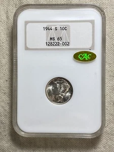 1944-S 10C Mercury Dime MS65 NGC CAC Gold Sticker Gold Embossed Fatty Holder - Picture 1 of 8