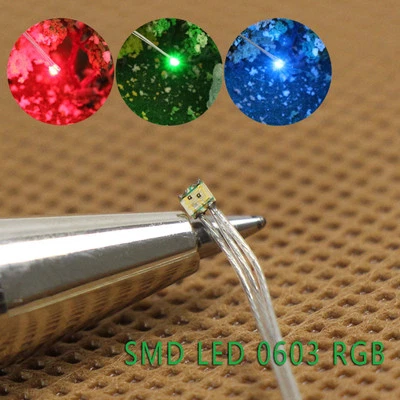 T0603RGB 20pcs Pre-wired micro PTFE Wire Red Green Blue SMD LED 0603 Lights - Image 1 of 4