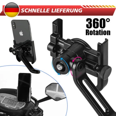 Halterung Motorrad Fahrrad Universal Rückspiegel Handy Smartphone Halter Schwarz - Bild 1 von 4