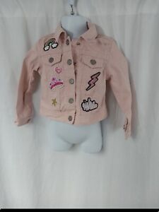 The Childrens Place Button Front Patch Work Jean Coat Pink Toddler Size 2T