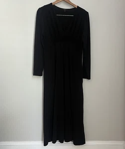 Quince Dress Women's Size Large Black Jersey V-Neck Long Sleeve Midi Soft - Picture 1 of 9