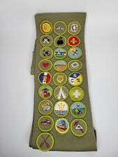 Boy Scouts of America sash with 25 badges 1960s Vintage Green sewn badge patches