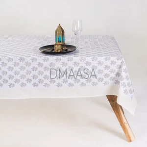Floral Block Print Cotton Tablecloth Rectangle 60x90 With 6 Napkins - Picture 1 of 5