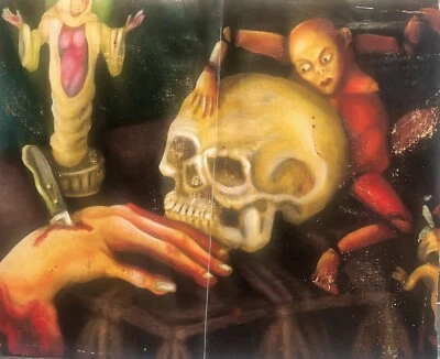 Lienzo pintura al óleo surrealista vintage Vanitas Momento Mori firmado fechado - calavera Foto 1 de 4