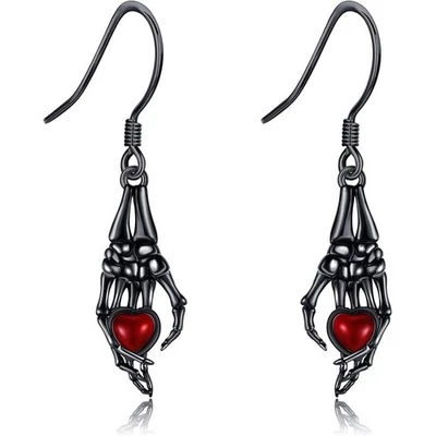Gothic Dangle Hook earrings, Black Heart in Hand Hook earrings one pair CE155 - Image 1 of 4