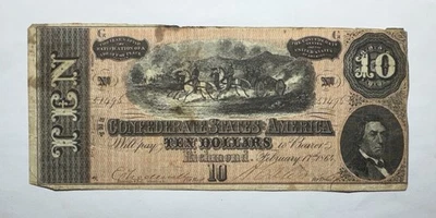 1864 $10 Estados Confederados de América T-68 Foto 1 de 2