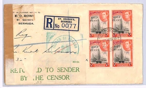BERMUDA WW2 Cover CENSOR RETURNED Registered St Georges 1941{samwells}XW241 - Picture 1 of 10