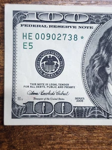 Star Note 100 Dollar Schein - 2006 Serie Ersatzschein HE00902738 - Sammlerstück - Bild 1 von 11