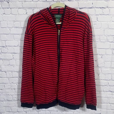 Sudadera con Capucha Lauren Ralph Lauren Para Mujer Rayas Cremallera Roja Azul 3X Preppy Foto 1 de 4