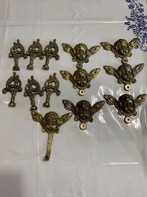 Antique Angel Wall  Bronze Japan made Cherub Brass Lot Of  13 Pieces 4.3” Wings - Image 1 of 4