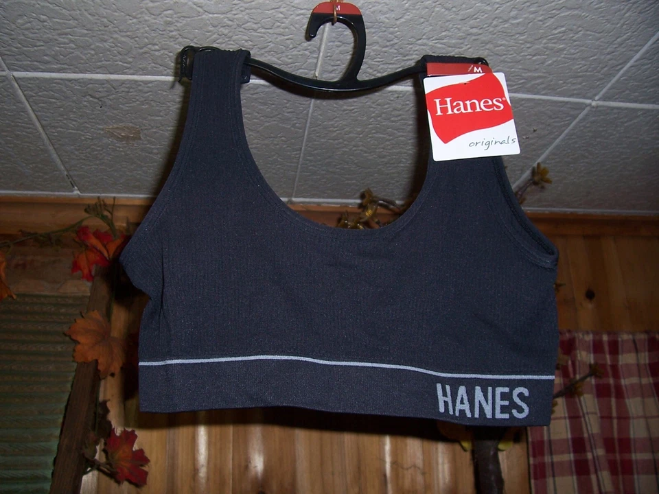 WOMEN SIZE S HANES ORIGINAL SEAMLESS RIB SCOOP CROP COMFORTFLEX BRALETTE