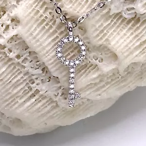Diamond Gold Necklace 18K White Gold 0.048cts Natural Diamond UK Hallmarked Key - Picture 1 of 17