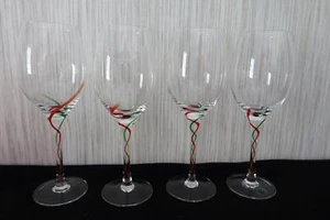 Set of 4 Lenox Holiday Ribbon Wine Glasses Discontinued Stemmed - Picture 1 of 10