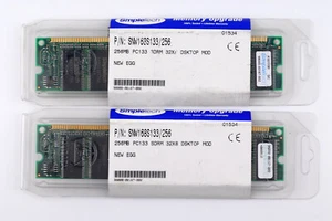 Qty 2, SimpleTech SNW168S133/256 256MB PC-133 SDRAM 32x8 168pin 98000-00167-002 - Picture 1 of 1