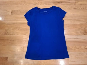 Womens Liz Claiborne Cap Short Sleeve Crew Neck Tee Top Royal Blue 100% Cotton M - Picture 1 of 3