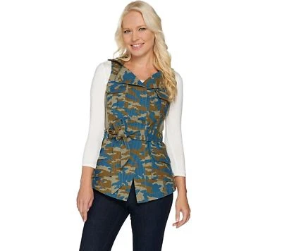GILI Camo Zip Collar Vest Womens Size 8 Indigo Blue Green Got It Love It - Image 1 of 4