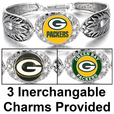 3 In 1 Gift Set Green Bay Packers Women's Sterling Silver Bracelet w Gift Pg D3M Cover