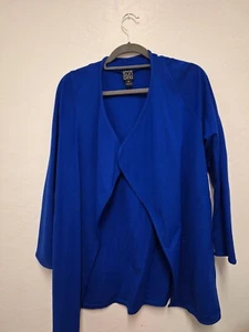 CLARA SUN WOO Open Front Long Travel Cardigan Jacket Stretch Royal Blue Small - Picture 1 of 4