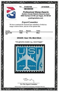 Scott #C52 Single--Large Hole--2025 PSE Cert GEM 100 MNH-2025 SMQ $150.00 - Picture 1 of 2