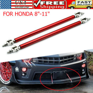 Adjust Front Bumper Lip Splitter Strut Rod Tie Support Bars For Honda 8"-11" Red