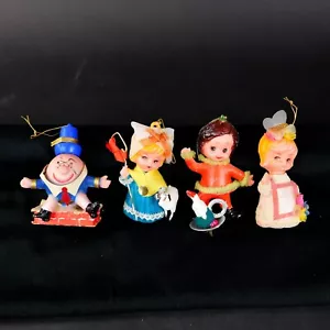 Vintage 4 beflockte Kinderzimmer Reim Ornamente Blasform ca. 4" Kunststoff Gesichter - Bild 1 von 9