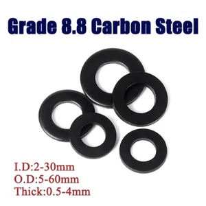 Grade 8.8 High Tensile Black Flat Washers Carbon Steel I.D:2mm-30mm O.D:5mm-60mm - Picture 1 of 9