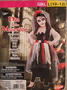 Day of the Dead Girl Dia de los Muertos Costume Dress Size L 10-12 C1 - Picture 1 of 7