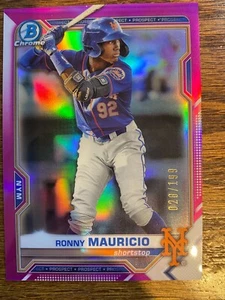 2021 Bowman Chrome Prospects Fuchsia Refractor #BCP-210 Ronny Mauricio #028/199 - Picture 1 of 3