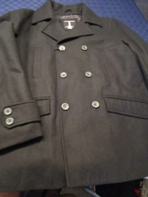 NWT $225 BUFFALO JEANS MENS BLACK WOOL BLEND PEACOAT SIZE LARGE - Image 1 of 3